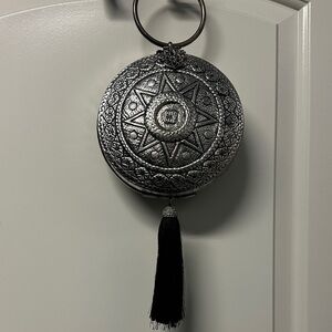 Unique Elegant Silver and Black Tassel Clutch